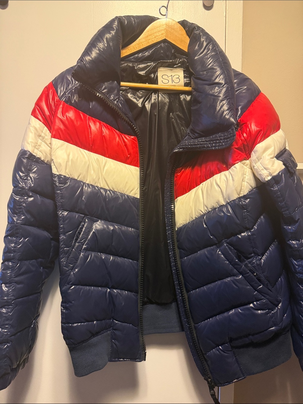 Women’s S13 Retro Navy Red & White Puffer Jacket, Size XL